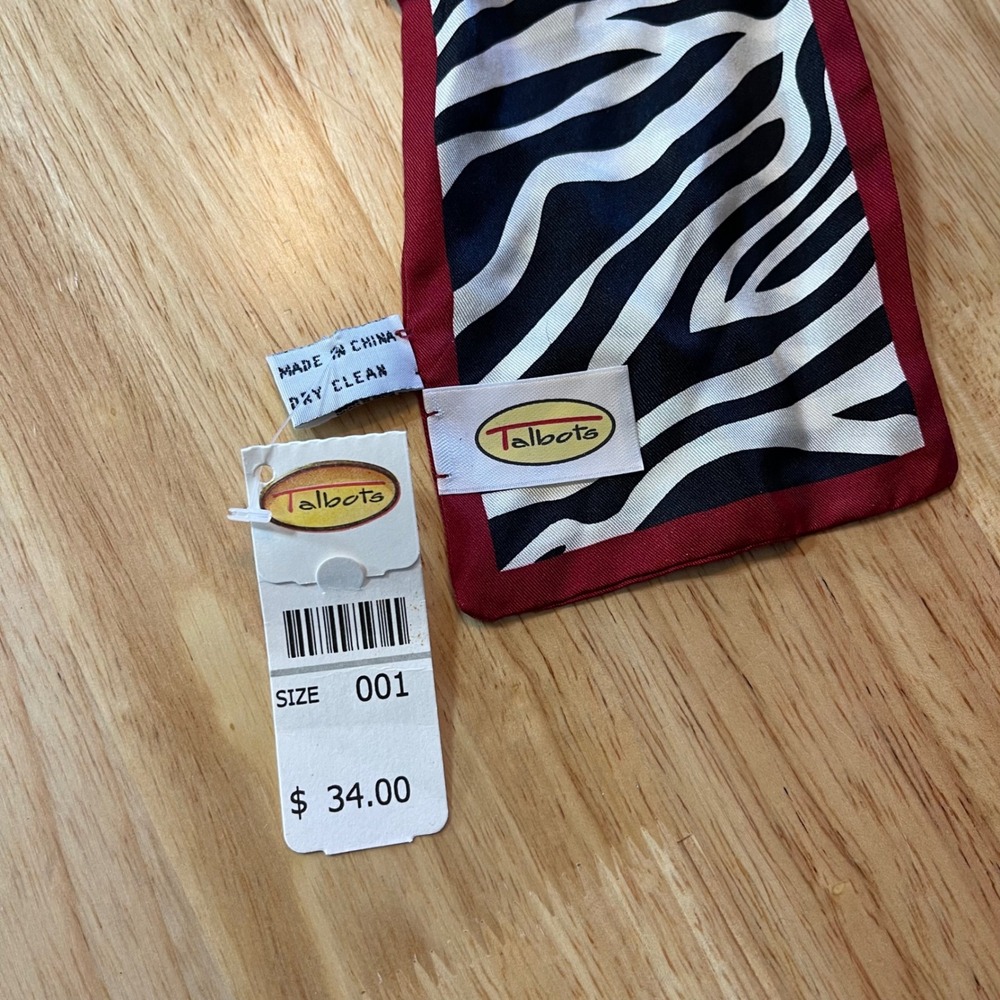 NEW Talbots Zebra Print Skinny Scarf Burgundy Red Black White Animal Print - Picture 2 of 4